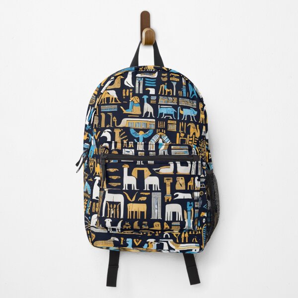 Item preview, Ancient Egyptian blue, white and golden pictograms and hieroglyphs olden colorful pattern designed and sold by ArtifactVault.