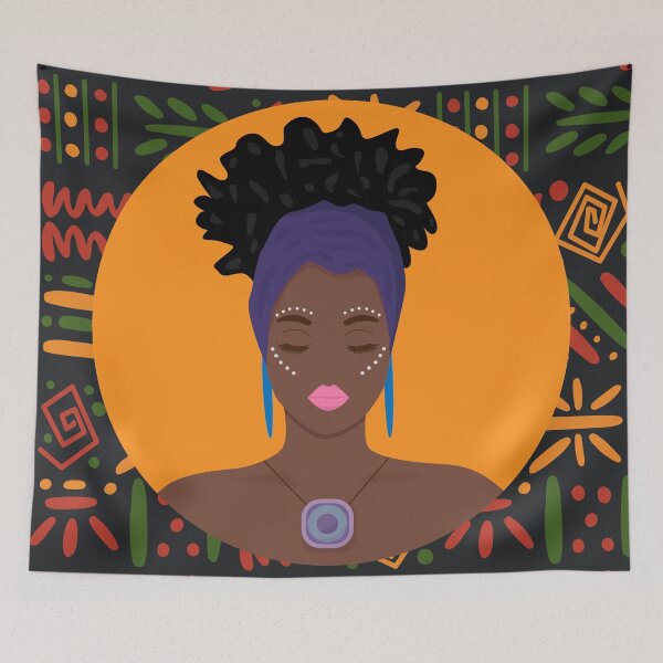 Item preview, Afrocentric Updo Black Girl with Panafrican Background designed and sold by lesovybze.