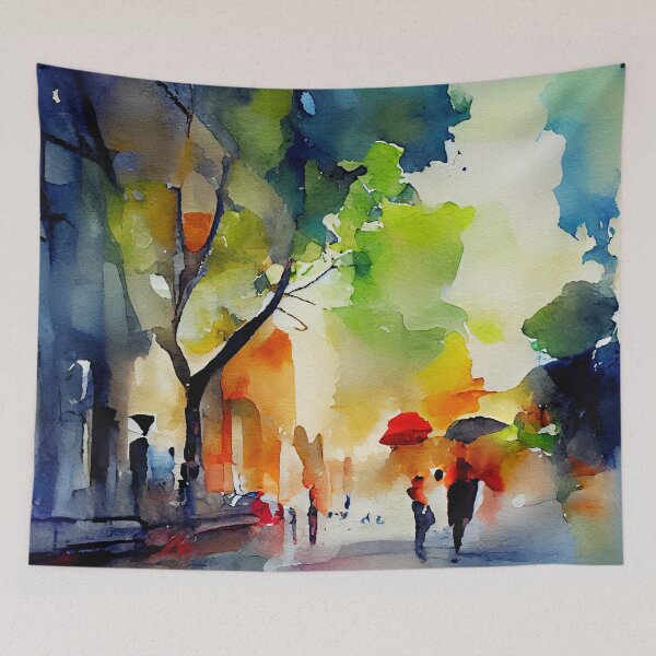 Item preview, Autumn sunset in colorful city in loose abstract fluid painting designed and sold by aricutcia.