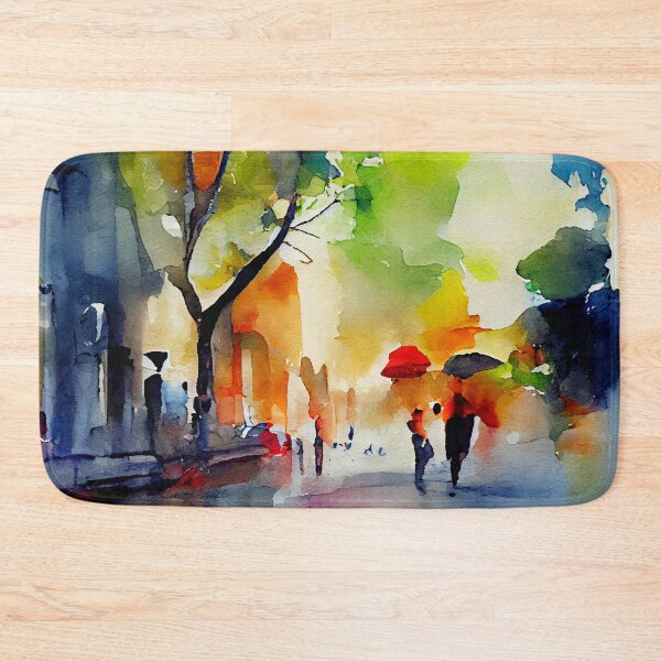 Item preview, Autumn sunset in colorful city in loose abstract fluid painting designed and sold by aricutcia.