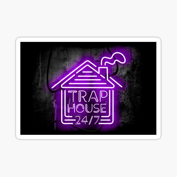 "Trap House Purple Neon Sign Glow 247 Always Open" Sticker for