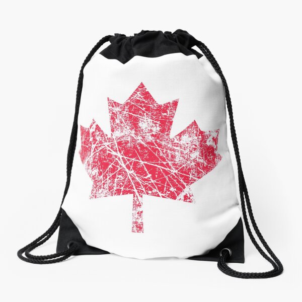 Canadian Maple Leaf Grunge Distressed Style in Red Drawstring Bag