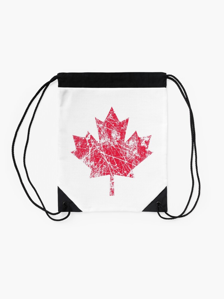 Alternate view of Canadian Maple Leaf Grunge Distressed Style in Red Drawstring Bag