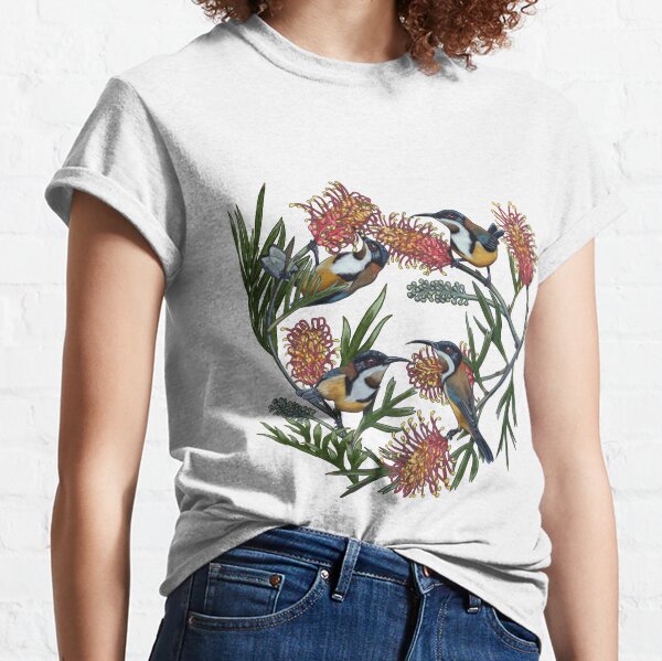 Eastern Spinebill in Grevilleas Repeated Pattern by Australian artist Laural Retz Classic T-Shirt