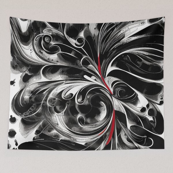 Item preview, Swirl Black and White Design with Hint of Red Illustration Abstract designed and sold by deniselynnimage.