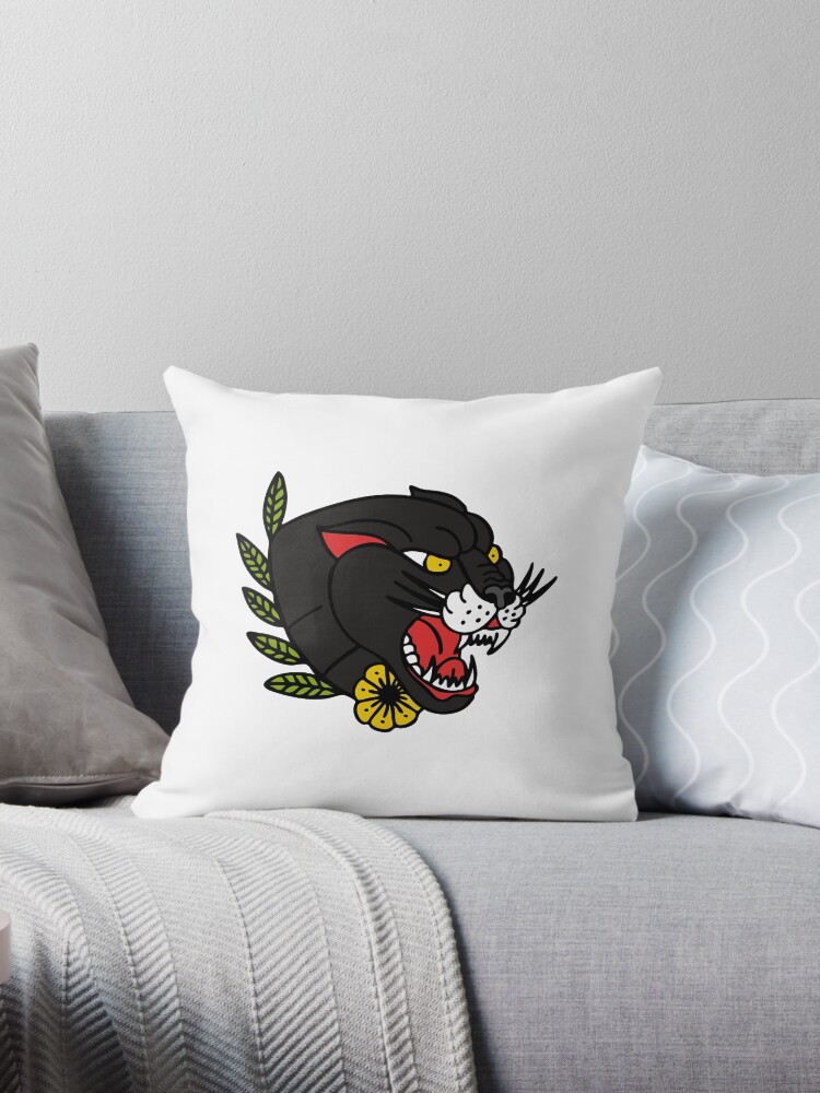 Thumbnail 1 of 3, Throw Pillow, panther traditional tattoo flash designed and sold by zizimentos.