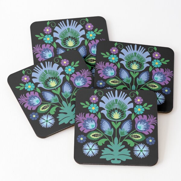 Item preview, Polish Folk Flowers Light Blue on Black designed and sold by Barbara Pixton.