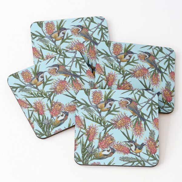 Item preview, Eastern Spinebill in Grevilleas Repeated Pattern by Australian artist Laural Retz designed and sold by Laural Retz.