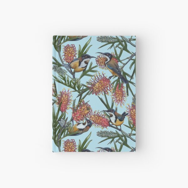 Eastern Spinebill in Grevilleas Repeated Pattern by Australian artist Laural Retz Hardcover Journal