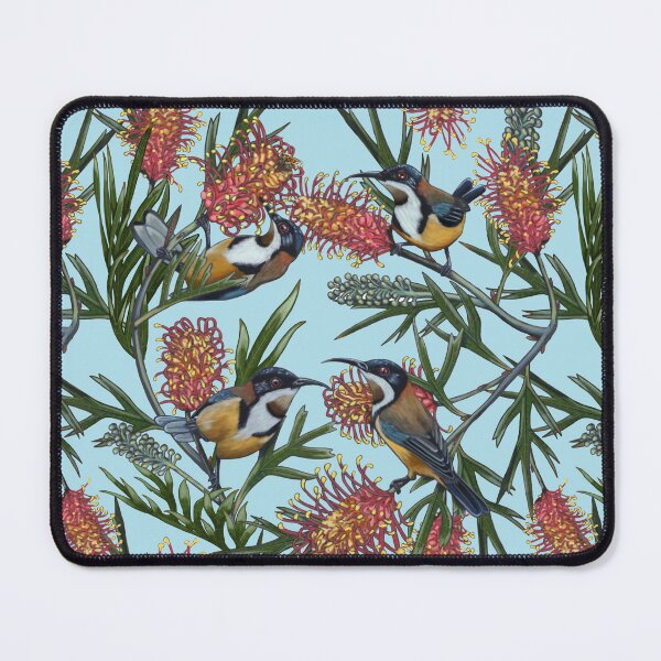 Eastern Spinebill in Grevilleas Repeated Pattern by Australian artist Laural Retz Mouse Pad