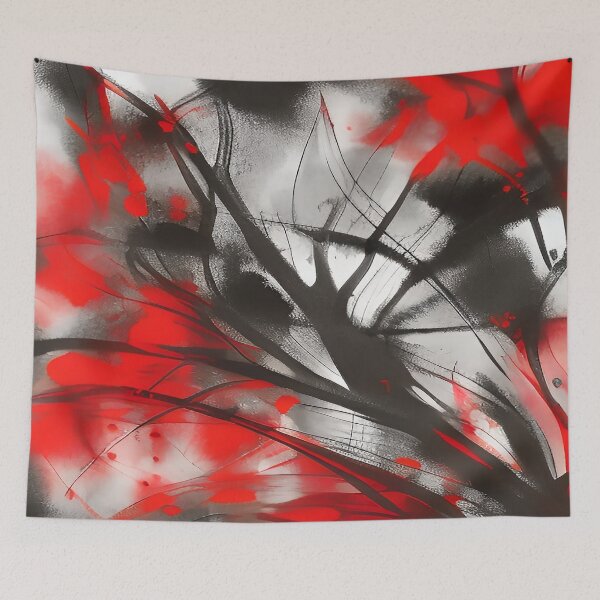 Item preview, Red Black White Scene Tree Branches and Christmas Red Leaves designed and sold by deniselynnimage.