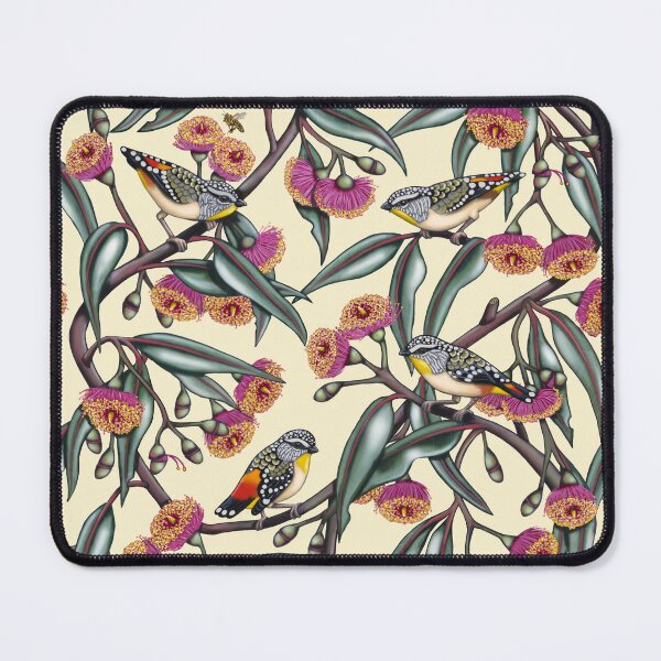 Pardalotes in Gum Flowers Repeated Pattern by Australian artist Laural Retz Mouse Pad