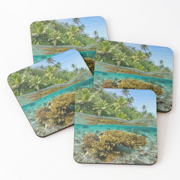 Item preview, Tropical vegetation over water and coral underwater sea designed and sold by Seaphotoart.