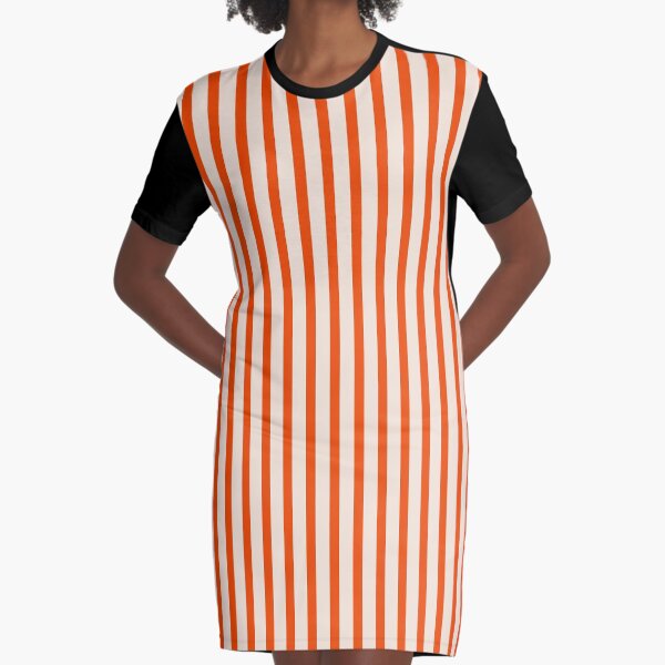Signal warm red and beige vertical striped pattern Graphic T-Shirt Dress