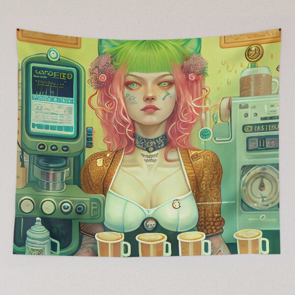 Item preview, Mujer gato sirviendo cafes designed and sold by IA-Power.