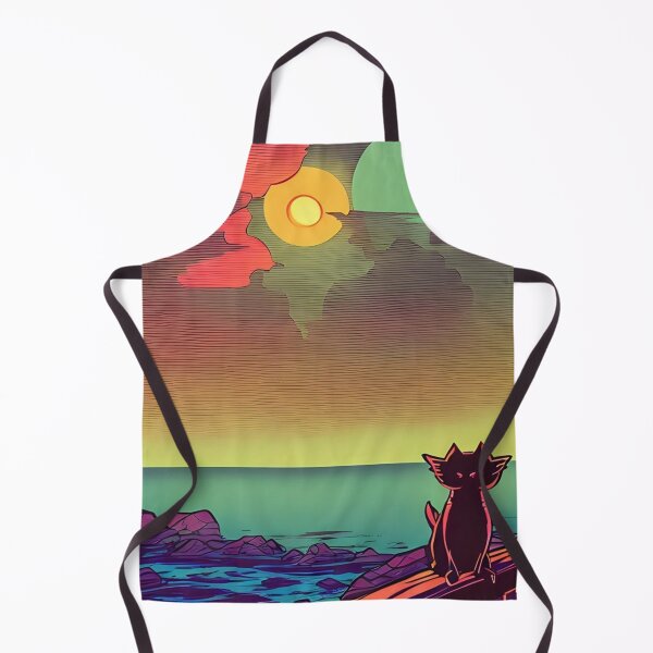 Item preview, Black cat watching sunset aesthetic ocean art designed and sold by Groovybeeclub.