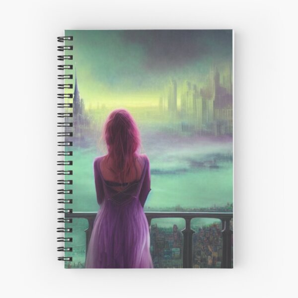 Item preview, The beautiful woman above a city watches foggy buildings designed and sold by LunaChica.