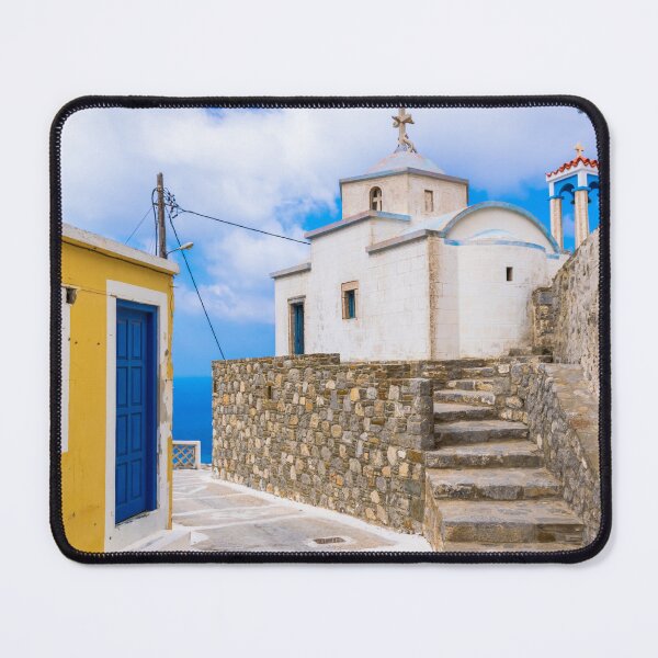 Item preview, Alley with small chapel and yellow house in Greece designed and sold by Anyarnia.