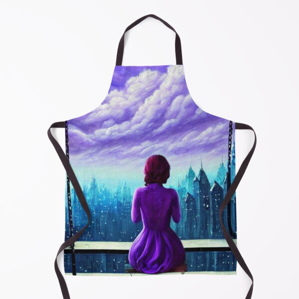 Item preview, The beautiful woman on the swing watches the city and purple clouds. designed and sold by LunaChica.