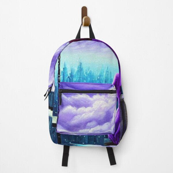 Item preview, The beautiful woman on the swing watches the city and purple clouds. designed and sold by LunaChica.