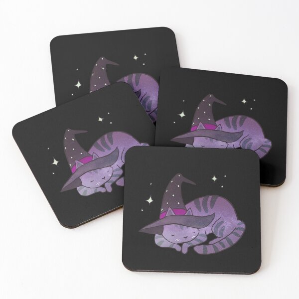 Item preview, A cute sleeping Galaxy Cat with a witch hat designed and sold by Yarafantasyart.
