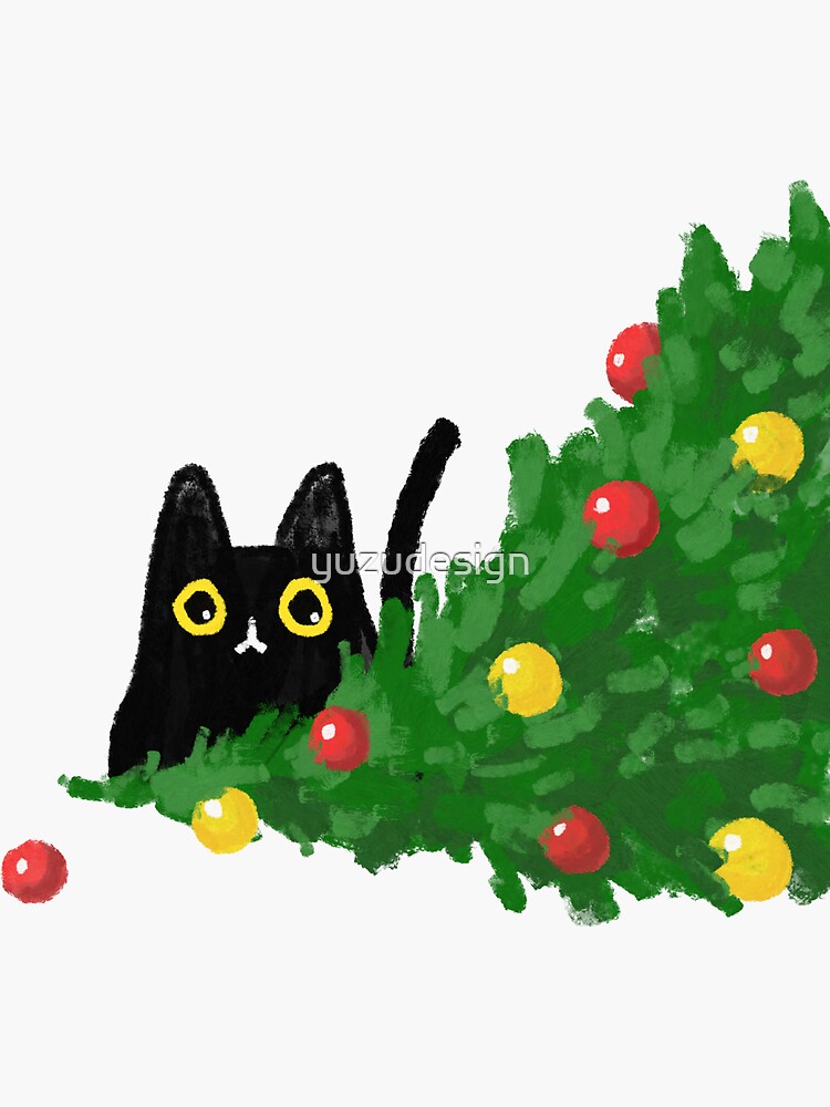 "Christmas Tree cat" Sticker for Sale by yuzudesign Redbubble