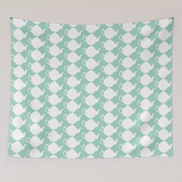 Item preview, Vintage Teapots on Duck Egg Blue designed and sold by HotHibiscus.