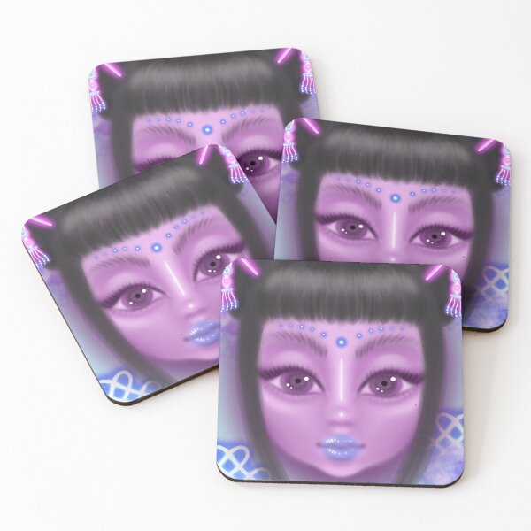 Item preview, japanese portrait geisha doll futuristic cyber neon designed and sold by KaliKannon.