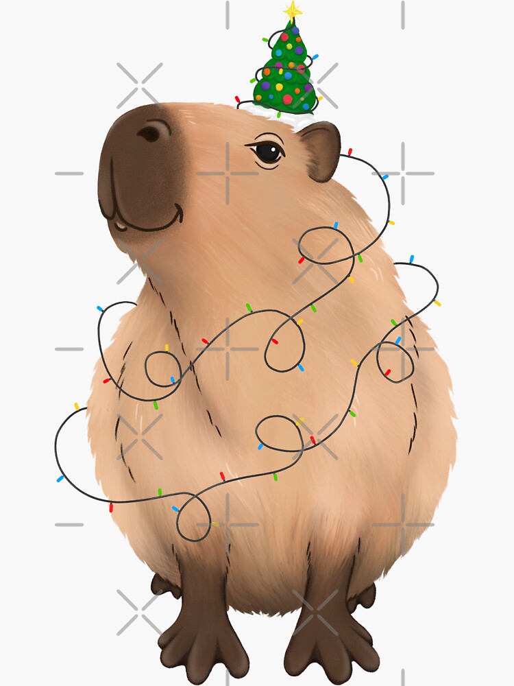 Sticker for Sale mit Weihnachtsbeleuchtung Capybara mit