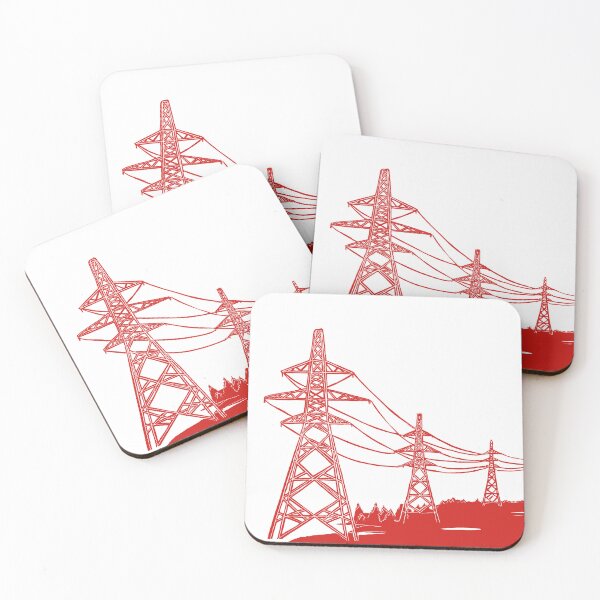 Item preview, Red Electricity Pylons Linocut Print. designed and sold by Maddy Bennett.