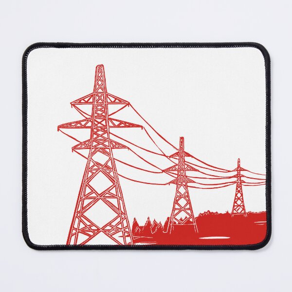 Item preview, Red Electricity Pylons Linocut Print. designed and sold by Maddy Bennett.