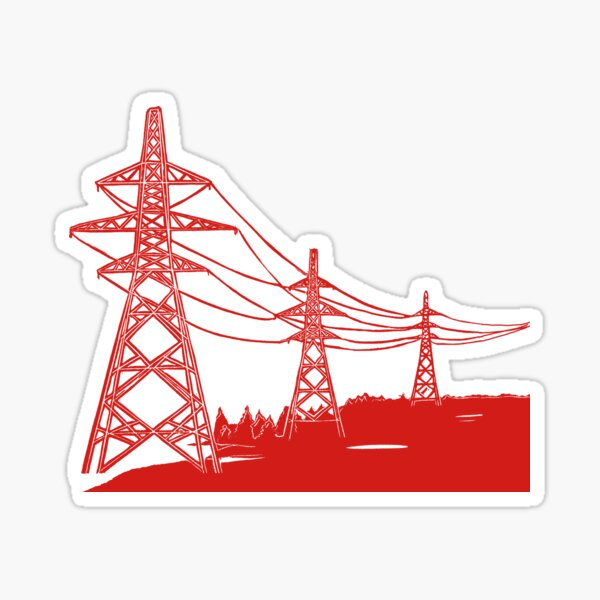 Item preview, Red Electricity Pylons Linocut Print. designed and sold by Maddy Bennett.