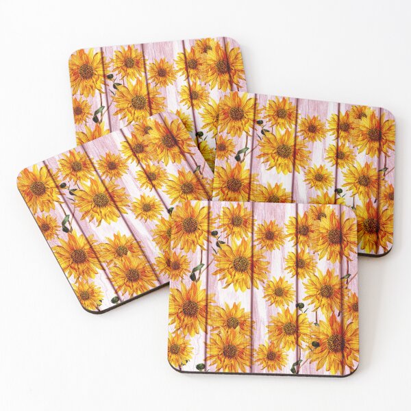 Item preview, Yellow Sunflowers on pink rusticwood designed and sold by Inktown.