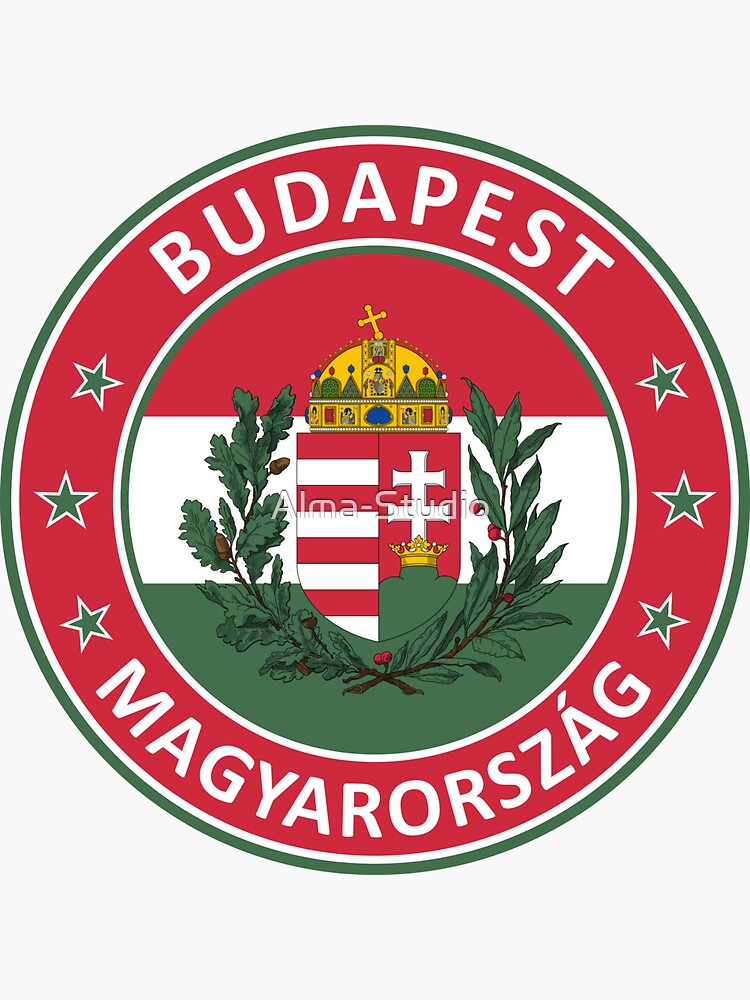 Pegatina «Diseño de Budapest con Bandera de Hungría y Escudo de Armas