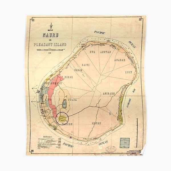 "Map of Nauru Island, 1926 by Hutchison" Poster for Sale by