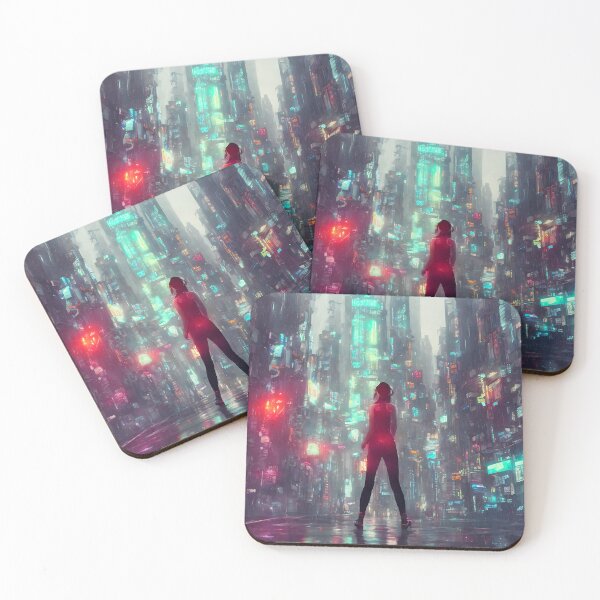Item preview, Girl standing, cyberpunk city, rainy, trending designed and sold by DrawItOnce.