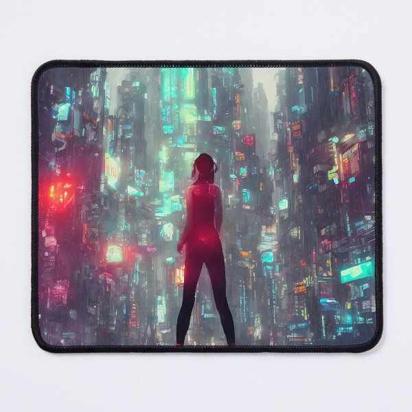 Item preview, Girl standing, cyberpunk city, rainy, trending designed and sold by DrawItOnce.
