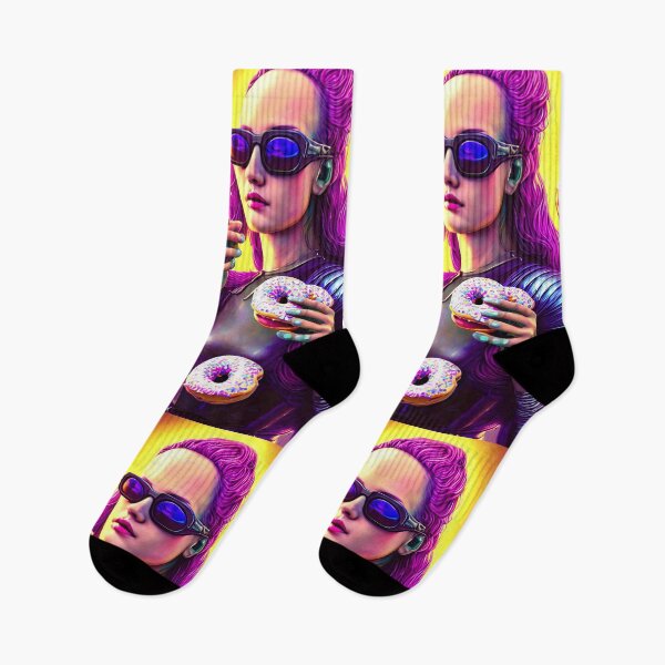 Item preview, surreal donut goddess with sunglasses and psychedelic pink hair steampunk designed and sold by EBAN7.