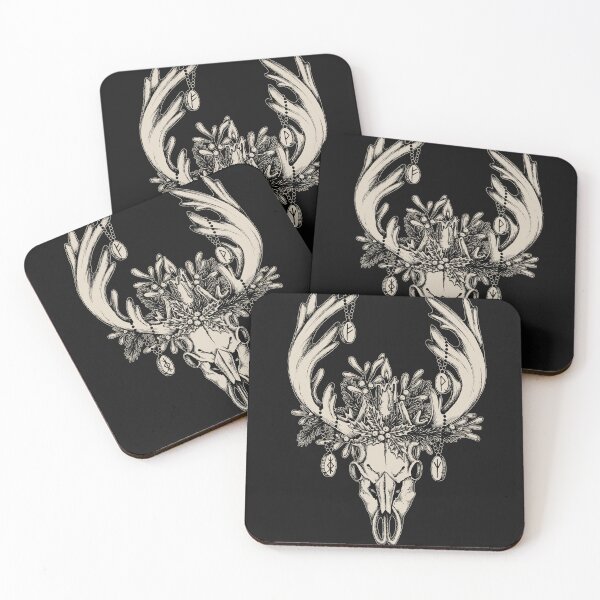 Item preview, Occult pagan Yule reindeer skull illustration w/ viking runes designed and sold by RedFinchDesigns.