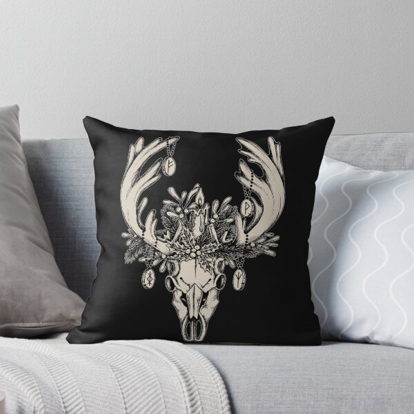 Item preview, Occult pagan Yule reindeer skull illustration w/ viking runes designed and sold by RedFinchDesigns.
