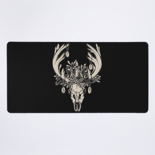 Item preview, Occult pagan Yule reindeer skull illustration w/ viking runes designed and sold by RedFinchDesigns.
