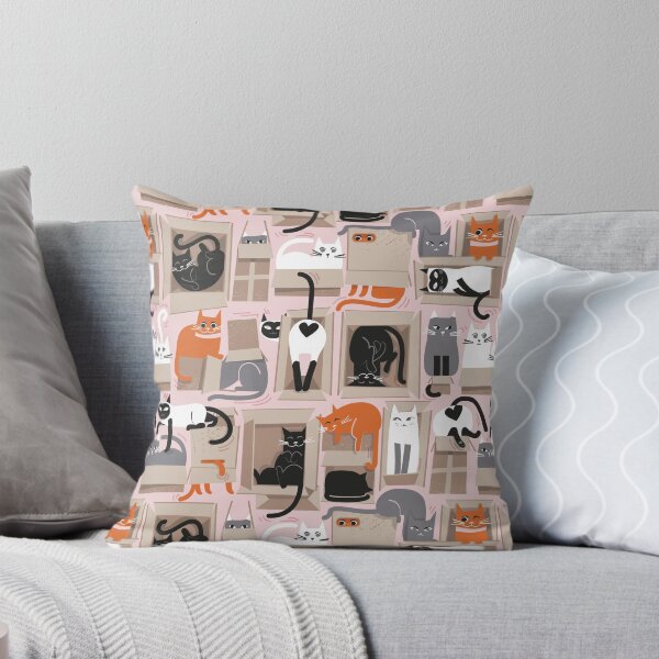Item preview, Purfect feline architecture // cotton candy pink background cute cats in cardboard boxes  designed and sold by SelmaCardoso.