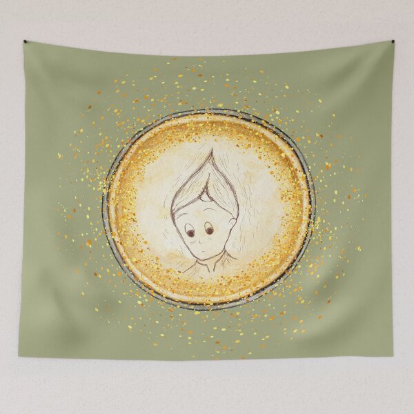 Item preview, Cute Elf Gold Circle Pendant on Sage Green designed and sold by HiddenPuppets.