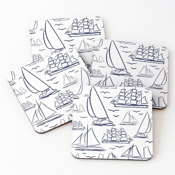 Item preview, Midnight Blue Classic Boats Pattern  designed and sold by seasprayart.