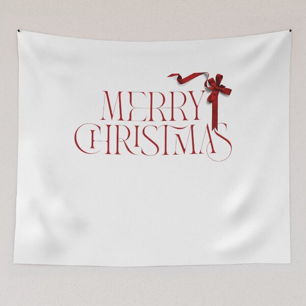 Artikelvorschau, Rote Inschrift Frohe Weihnachten mit einer roten Schleife geschmückt. Minimalistische, festliche Grafik. Ich liebe Weihnachten. entworfen und verkauft von Vantrip.