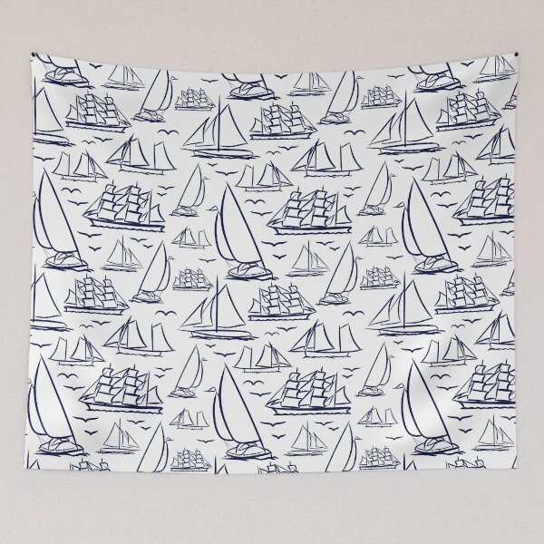 Item preview, Midnight Blue Classic Boats Pattern  designed and sold by seasprayart.