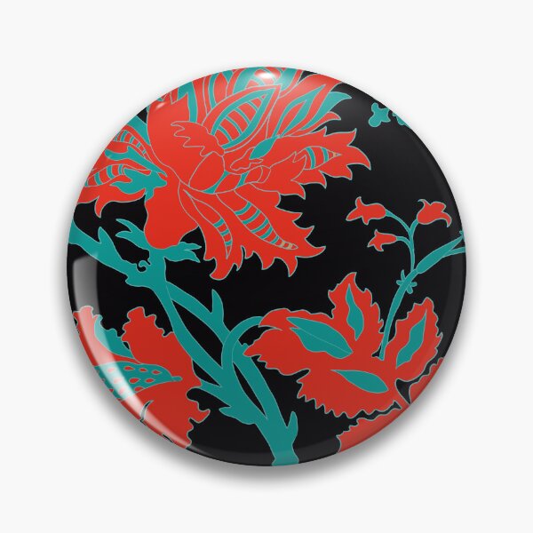 Item preview, Red and Turquoise Vintage Flower Pattern on Black designed and sold by MausieDesigns.