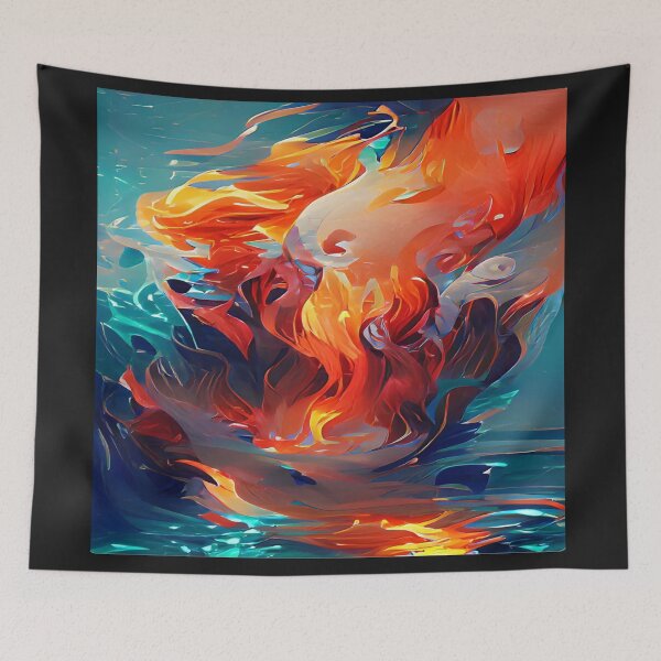 Item preview, Abstraction elemental psychodelic many colors fire and water overlapping art designed and sold by ValleyDream.