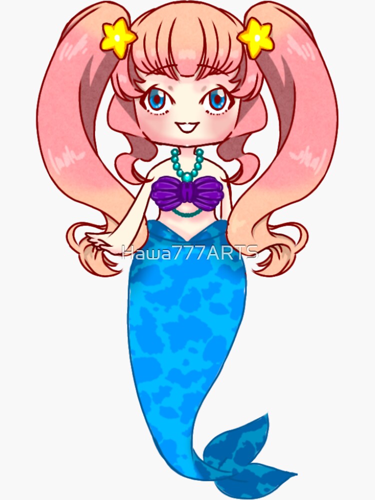 Thumbnail 3 of 3, Sticker, Chibi Lazy Mermaid designed and sold by Hawa777ARTS.