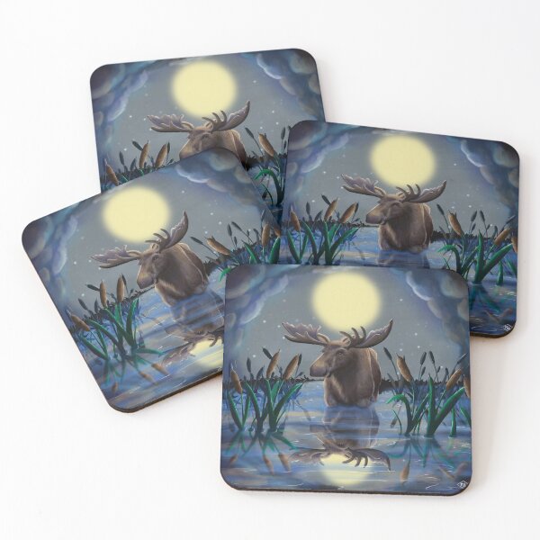 Item preview, Moose in moonlight on pond designed and sold by MountainLyonArt.